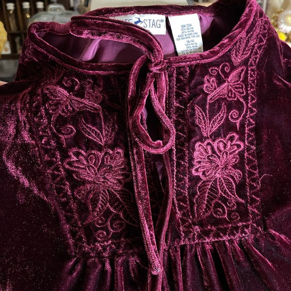 Vintage 90s Dark Red Velvet Skirt Set Dark Bohemian Butterfly Embroidered 18 20 - Picture 6 of 16